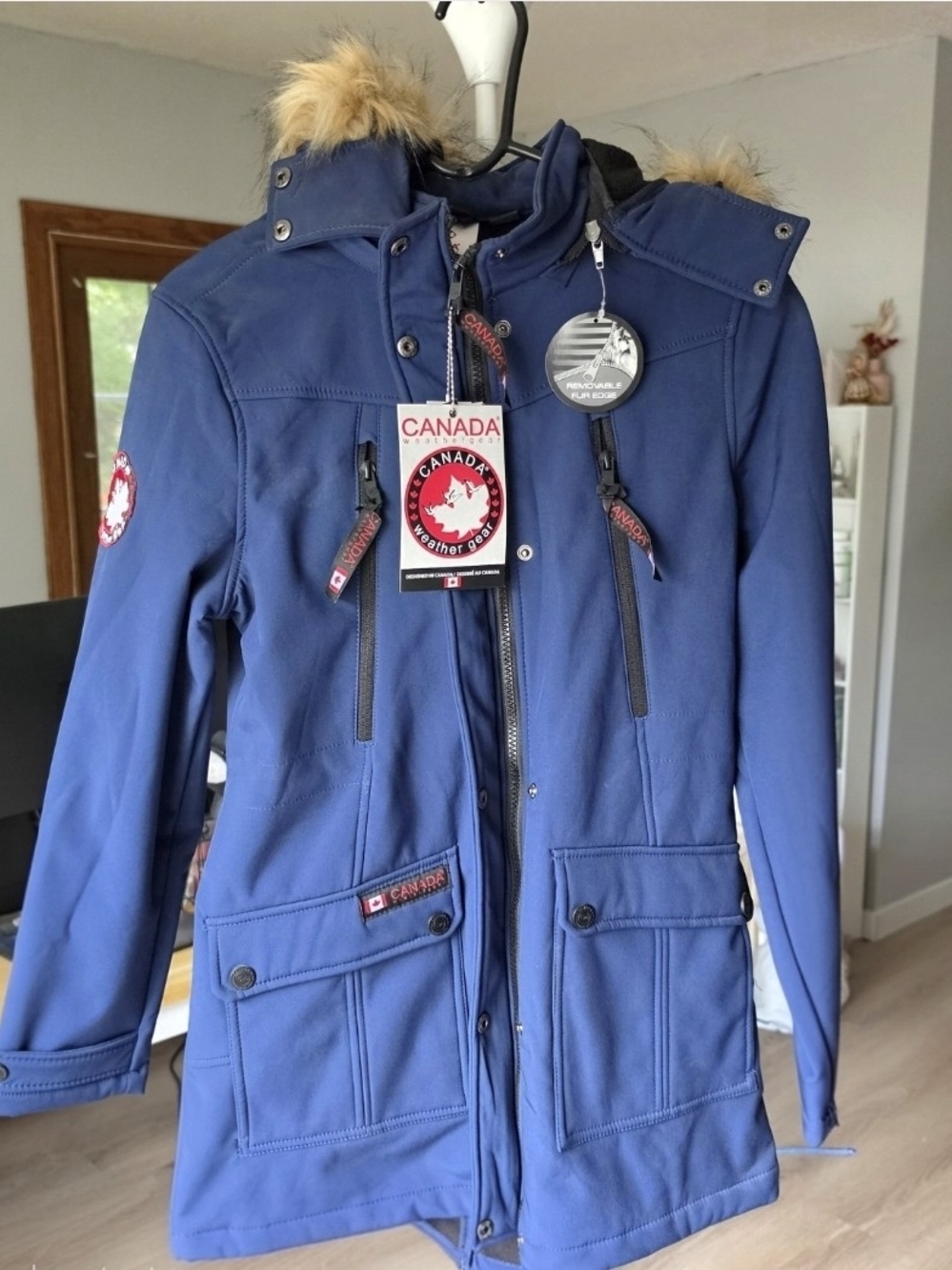 Canada Wear Gear Navy Blue Coat with Faux Fur Trim